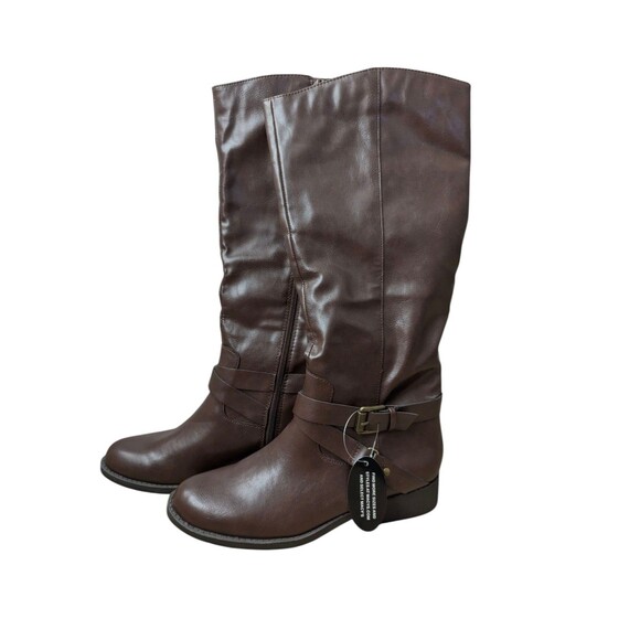 Style & Co Faux Leather Brown Womens Tall Boots Size 7.5 Riding Chelsea Zip Up - Picture 1 of 4